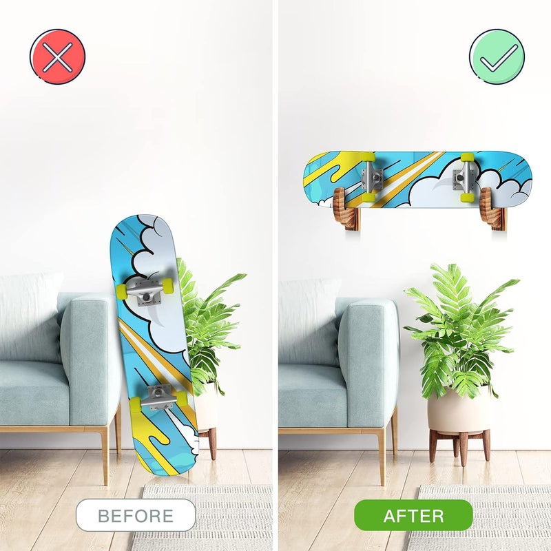 BiJun Skateboard Wall Mount, Snowboard Wall Mount Display, Acrylic Horizontal Skateboards Rack, Skateboard Storage Hanger (Retro) - Image 4
